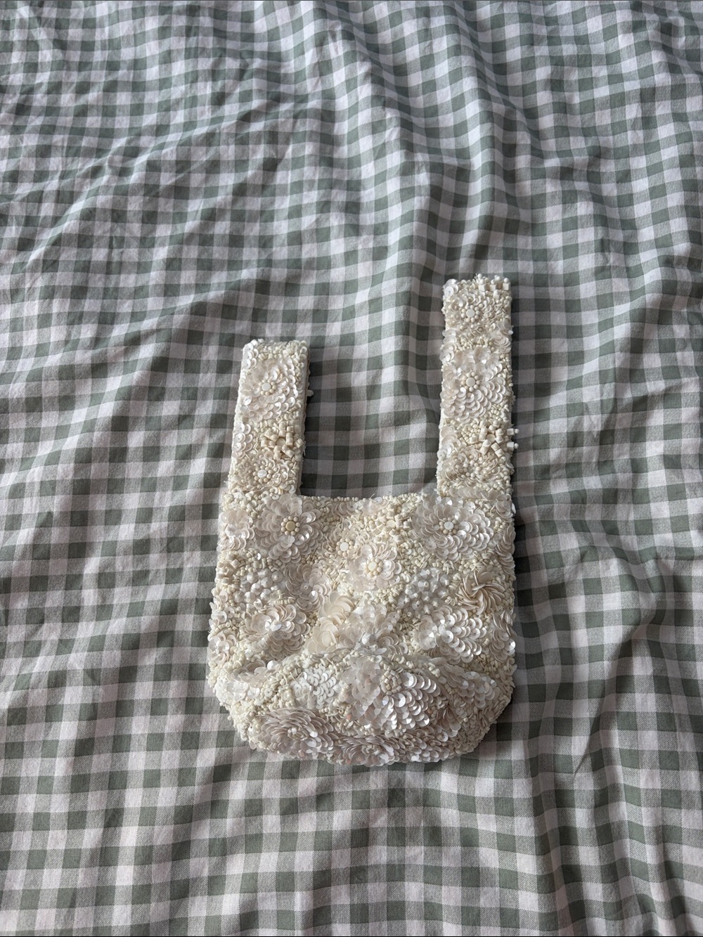 Japanese Knot Cream Floral Beaded Handbag